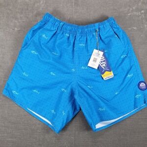 AFTCO Sidecaster Fishing Shorts Mens Small Blue Fish Print New
